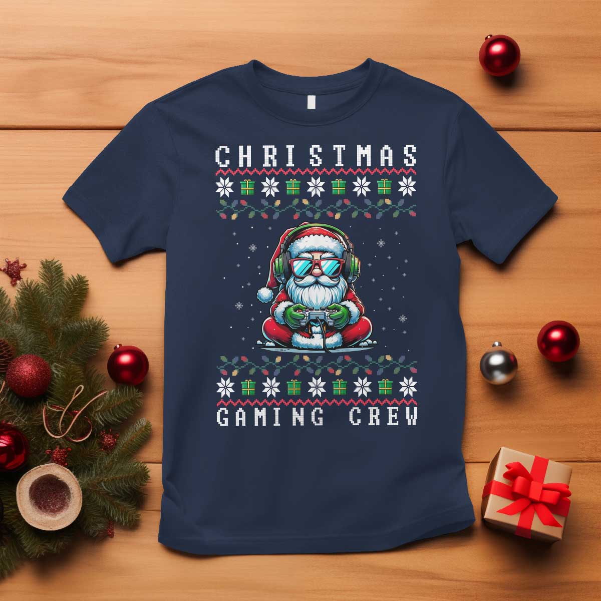 Santa Claus Gamer T Shirt Christmas Gmaing Crew TS14 Navy Print Your Wear