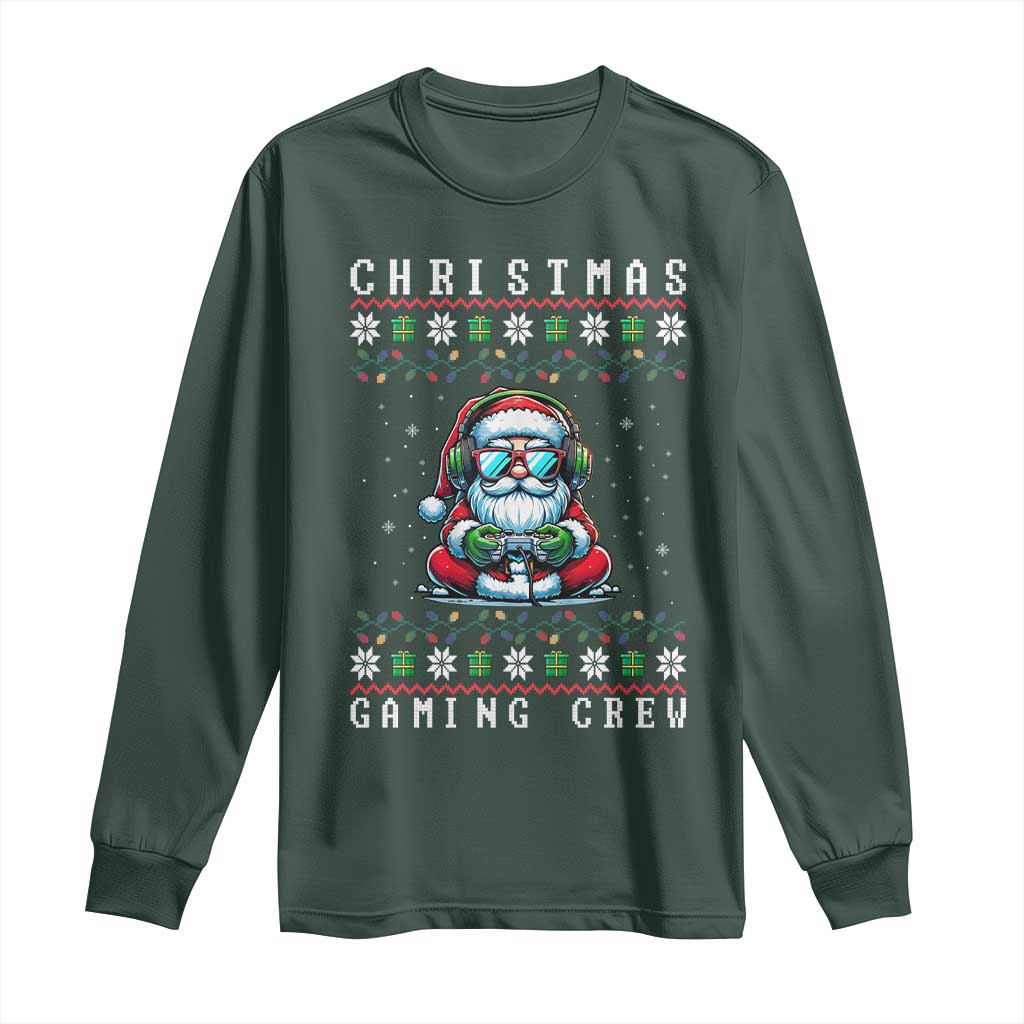 Santa Claus Gamer Long Sleeve Shirt Christmas Gmaing Crew TS14 Dark Forest Green Print Your Wear