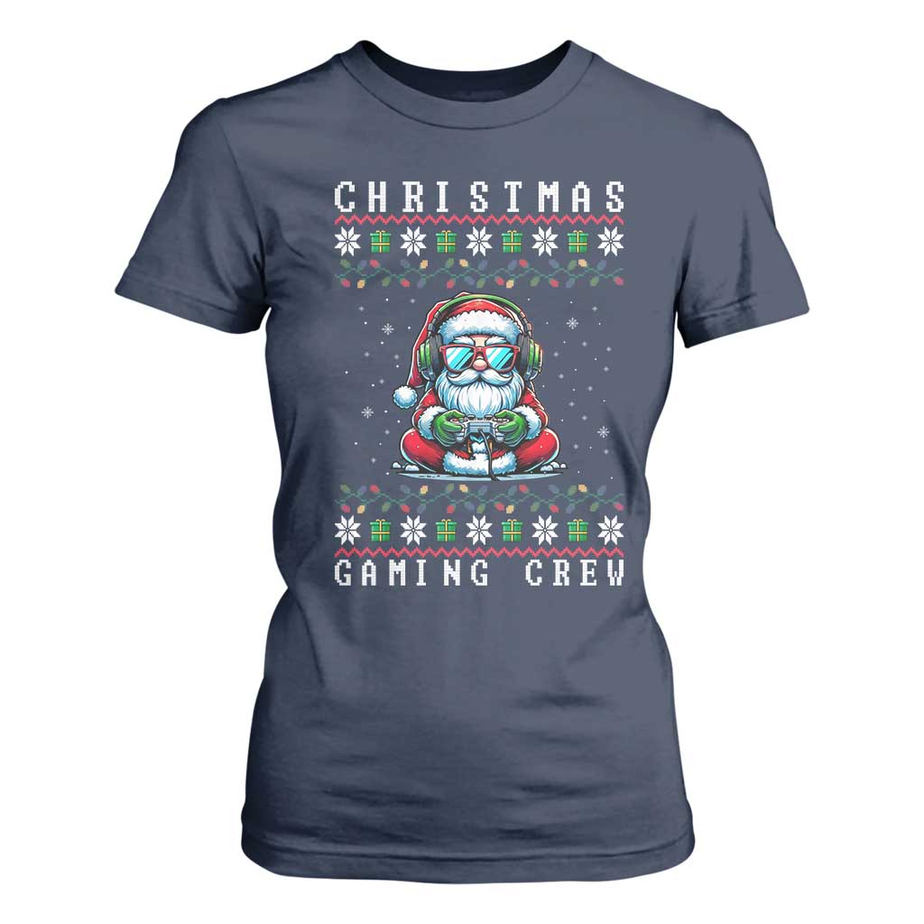 Santa Claus Gamer T Shirt For Women Christmas Gmaing Crew TS14 Navy Print Your Wear