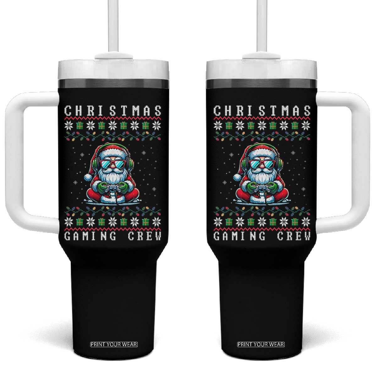 Santa Claus Gamer Tumbler With Handle Christmas Gmaing Crew TS14 One Size: 40 oz Black Print Your Wear
