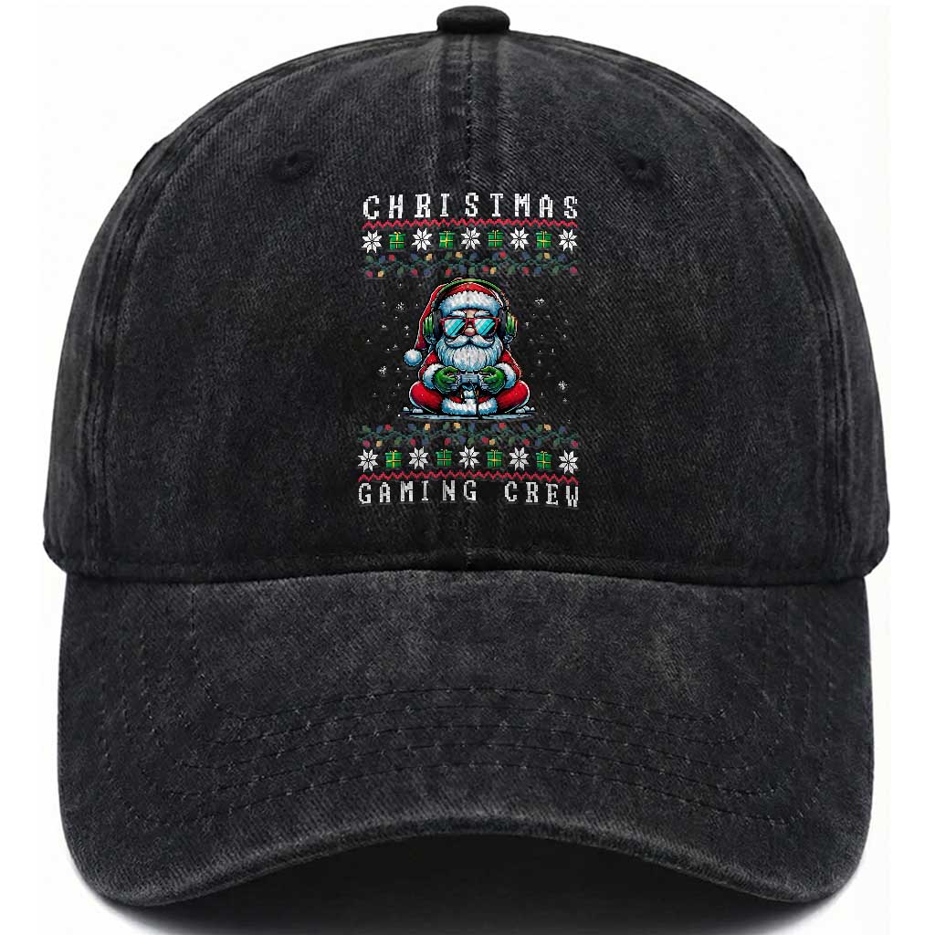 Santa Claus Gamer Washed Cotton Baseball Cap Christmas Gmaing Crew TS14 Washed Cap Universal Fit Black Print Your Wear
