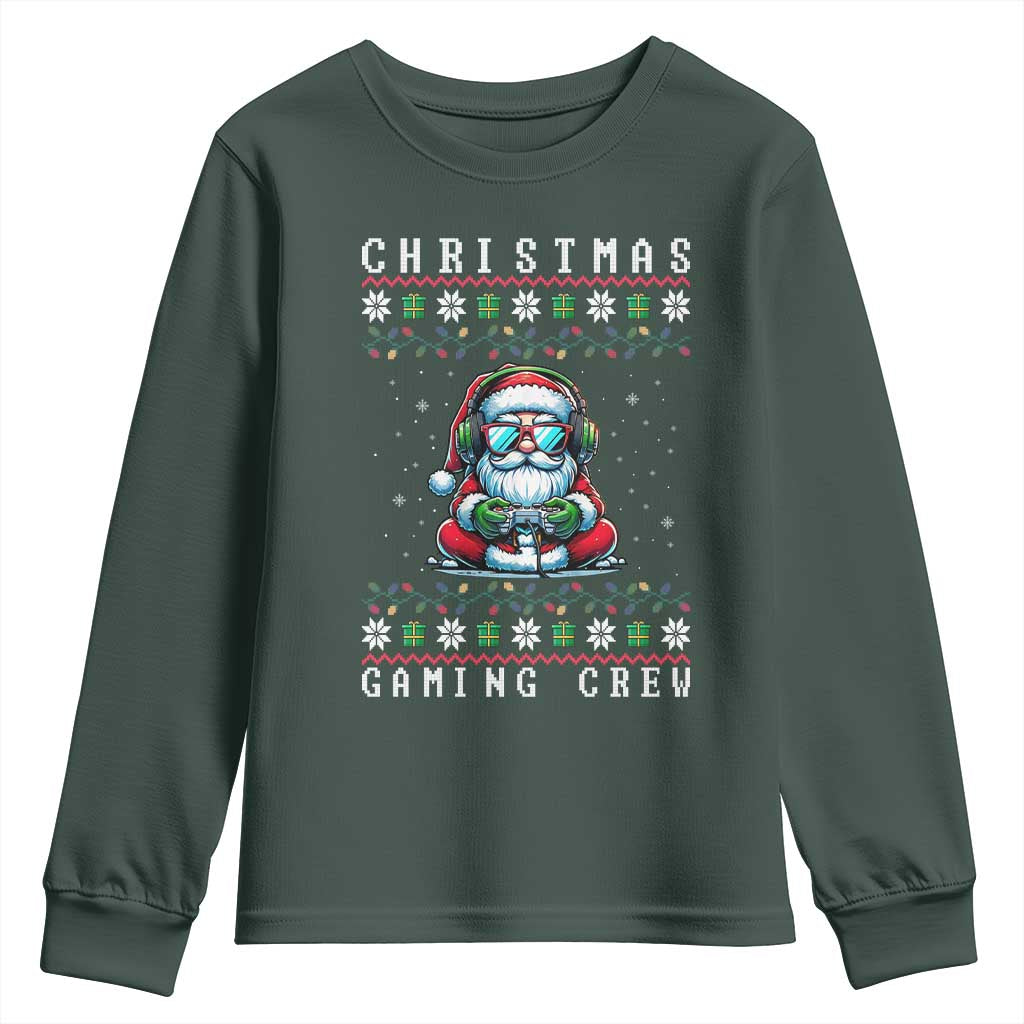 Santa Claus Gamer Youth Sweatshirt Christmas Gmaing Crew TS14 Dark Forest Green Print Your Wear