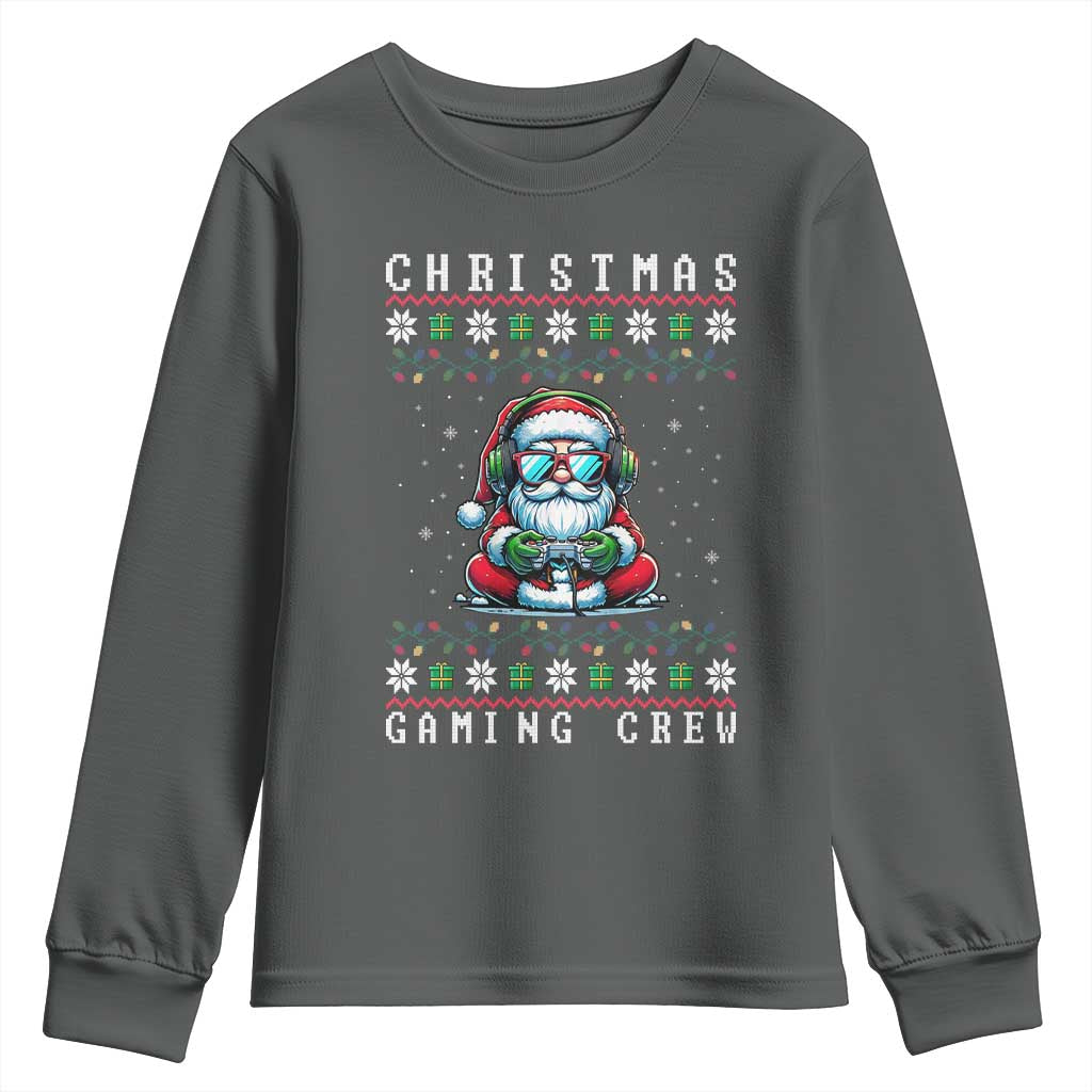 Santa Claus Gamer Youth Sweatshirt Christmas Gmaing Crew TS14 Dark Heather Print Your Wear