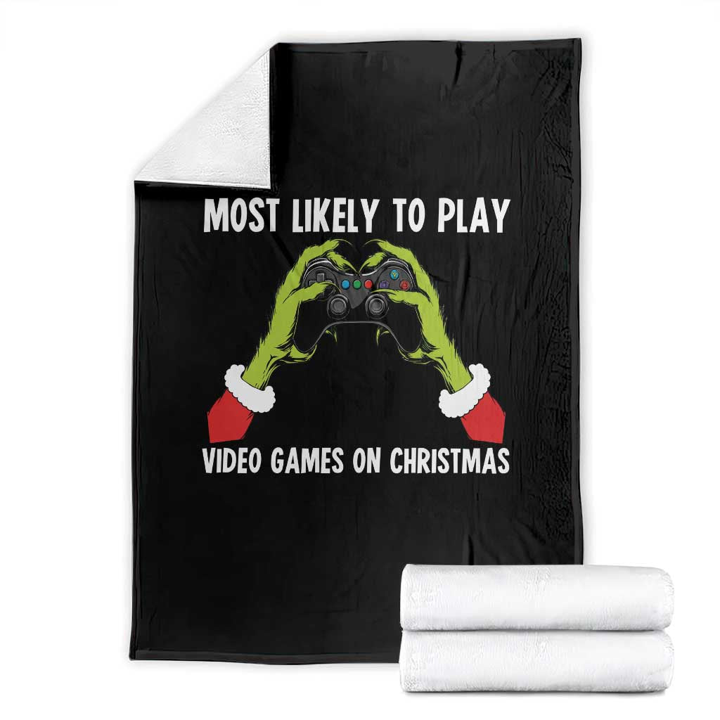 Funny Elf Hand Christmas Throw Blanket Most Likely To Play Video Games On Christmas TS14 Black Print Your Wear