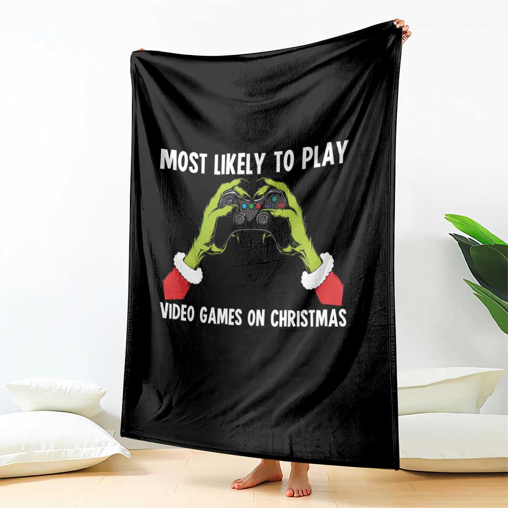 Funny Elf Hand Christmas Throw Blanket Most Likely To Play Video Games On Christmas TS14 Print Your Wear