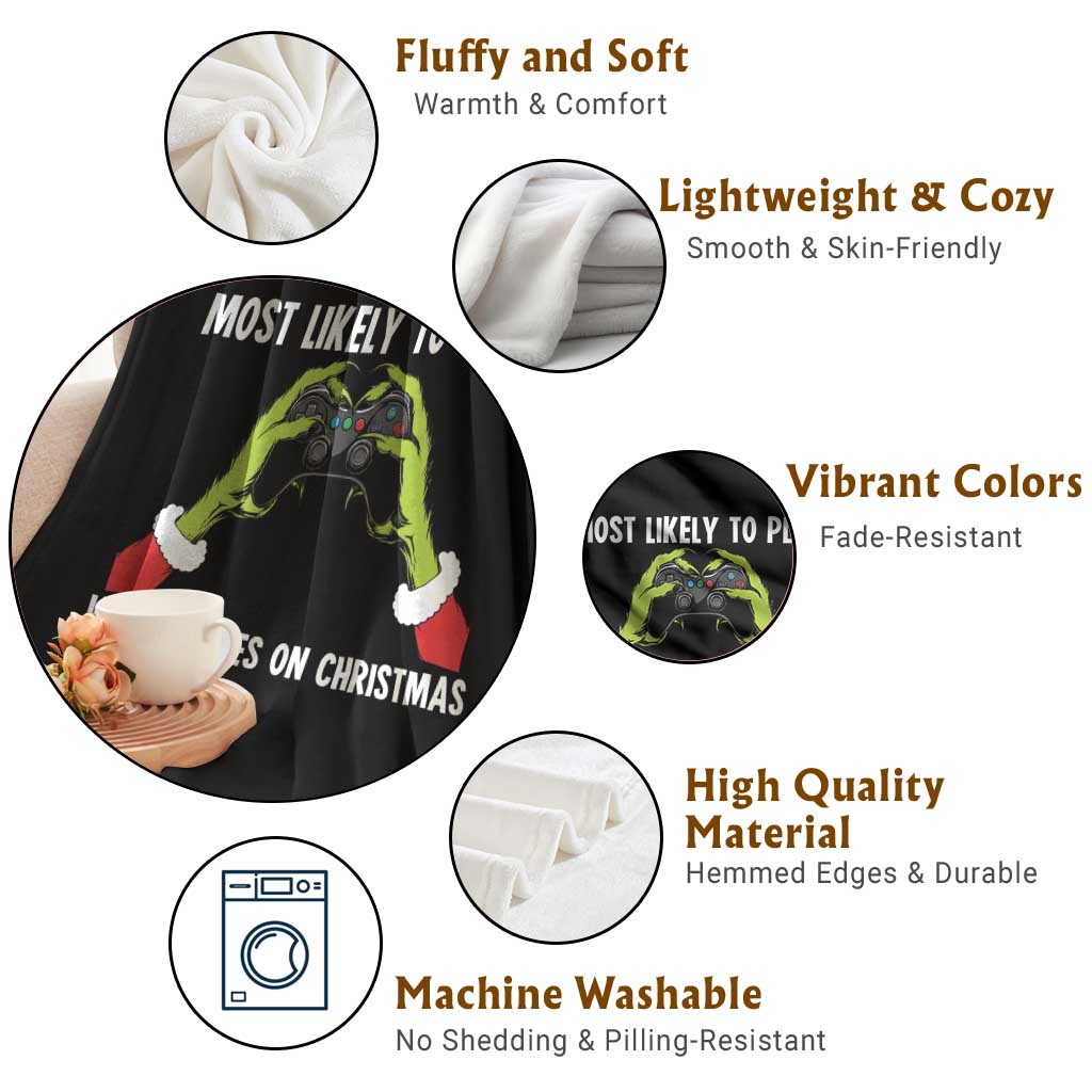 Funny Elf Hand Christmas Throw Blanket Most Likely To Play Video Games On Christmas TS14 Print Your Wear