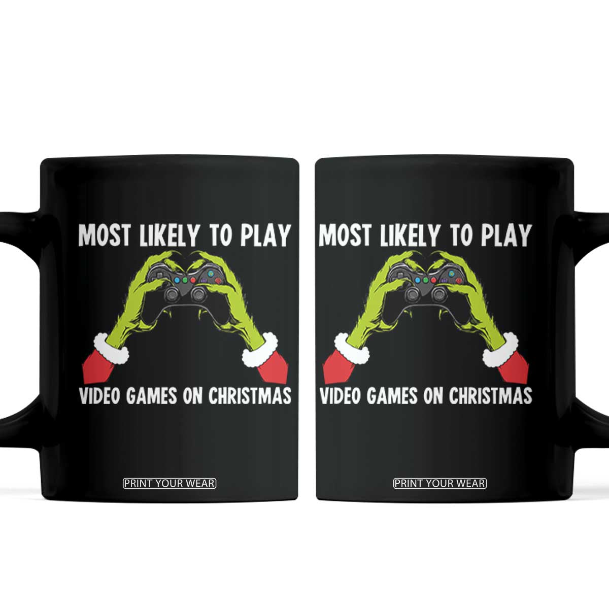 Funny Elf Hand Christmas Coffee Mug Most Likely To Play Video Games On Christmas TS14 Black Print Your Wear