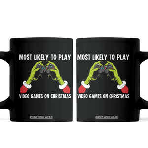 Funny Elf Hand Christmas Coffee Mug Most Likely To Play Video Games On Christmas TS14 Black Print Your Wear
