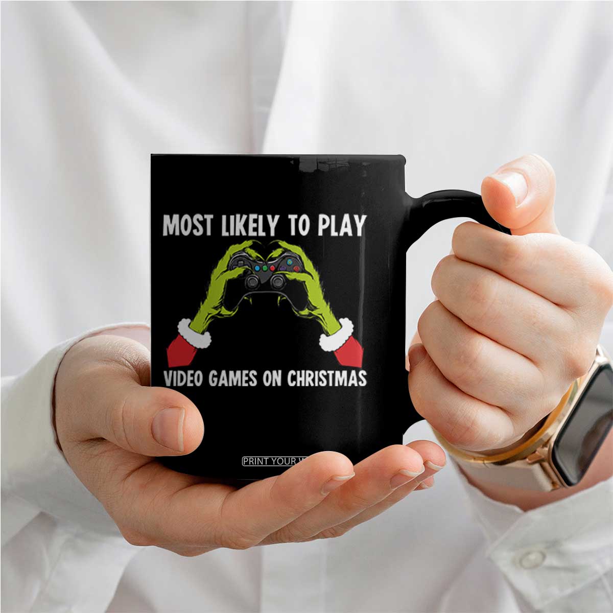 Funny Elf Hand Christmas Coffee Mug Most Likely To Play Video Games On Christmas TS14 Print Your Wear