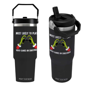Funny Elf Hand Christmas Flip Straw Tumbler Most Likely To Play Video Games On Christmas TS14 One Size: 30 oz Black Print Your Wear