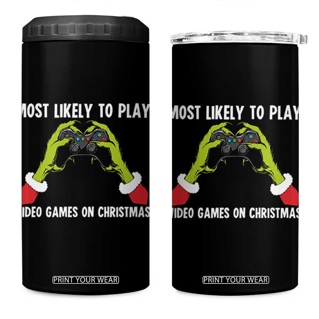 Funny Elf Hand Christmas 4 in 1 Can Cooler Tumbler Most Likely To Play Video Games On Christmas TS14 One Size: 16 oz Black Print Your Wear