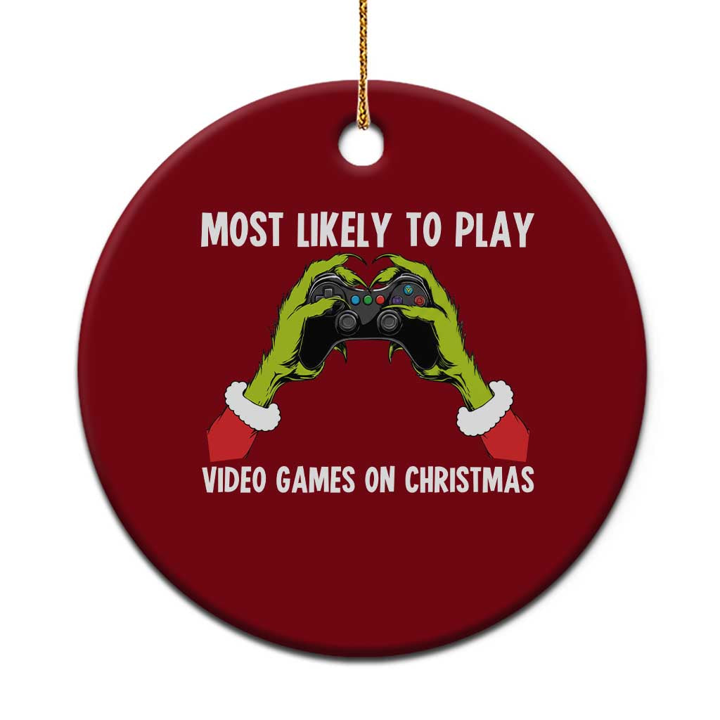 Funny Elf Hand Christmas Ceramic Ornament Most Likely To Play Video Games On Christmas TS14 1pc Red Print Your Wear