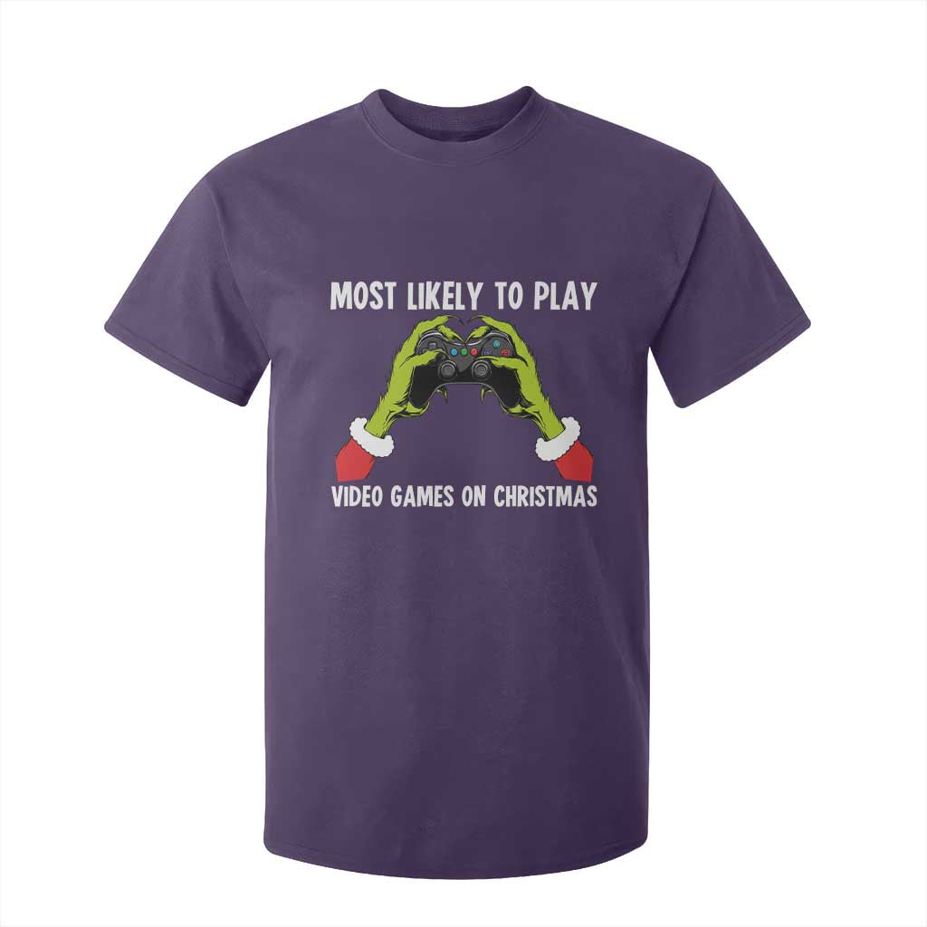 Funny Elf Hand Christmas T Shirt For Kid Most Likely To Play Video Games On Christmas TS14 Purple Print Your Wear