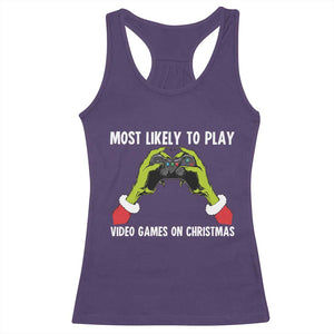 Funny Elf Hand Christmas Racerback Tank Top Most Likely To Play Video Games On Christmas TS14 Purple Print Your Wear