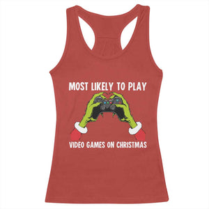 Funny Elf Hand Christmas Racerback Tank Top Most Likely To Play Video Games On Christmas TS14 Red Print Your Wear