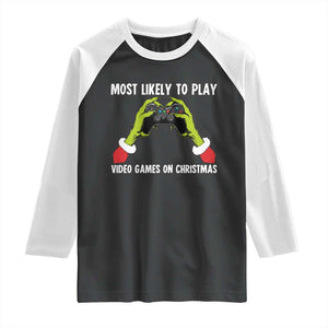 Funny Elf Hand Christmas Raglan Shirt Most Likely To Play Video Games On Christmas TS14 Black White Print Your Wear