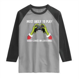 Funny Elf Hand Christmas Raglan Shirt Most Likely To Play Video Games On Christmas TS14 Sport Gray Black Print Your Wear