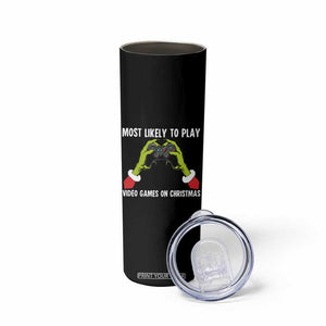 Funny Elf Hand Christmas Skinny Tumbler Most Likely To Play Video Games On Christmas TS14 Print Your Wear