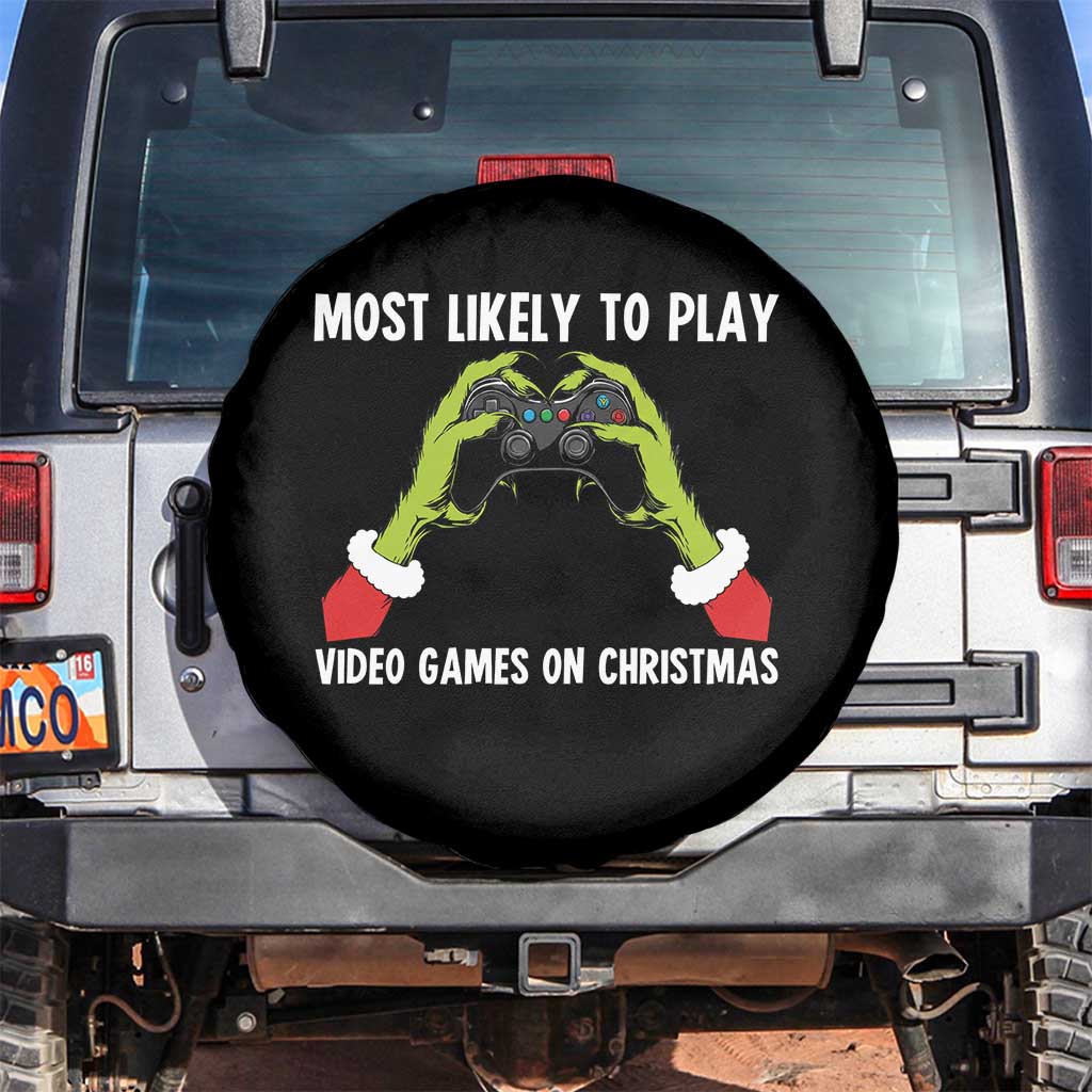 Funny Elf Hand Christmas Spare Tire Cover Most Likely To Play Video Games On Christmas TS14 No hole Black Print Your Wear