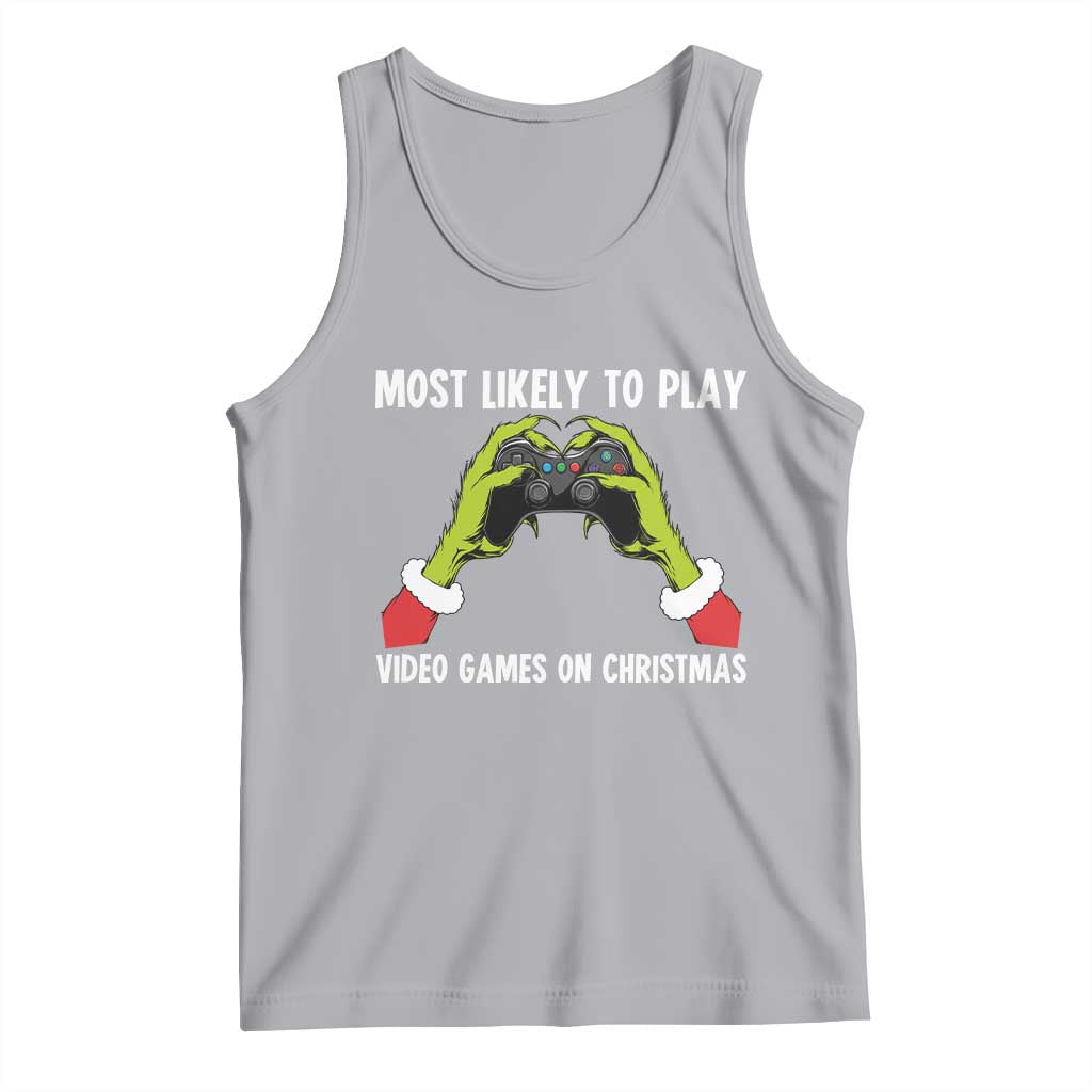 Funny Elf Hand Christmas Tank Top Most Likely To Play Video Games On Christmas TS14 Athletic Heather Print Your Wear