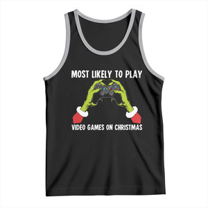 Funny Elf Hand Christmas Tank Top Most Likely To Play Video Games On Christmas TS14 Black Athletic Heather Print Your Wear