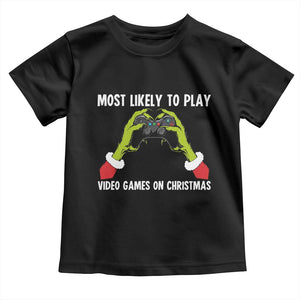 Funny Elf Hand Christmas Toddler T Shirt Most Likely To Play Video Games On Christmas TS14 Black Print Your Wear