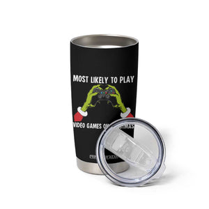 Funny Elf Hand Christmas Tumbler Cup Most Likely To Play Video Games On Christmas TS14 Print Your Wear