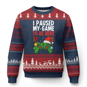 Funny Gaming Xmas Ugly Christmas Sweater I Paused My Game To Be Here TS14 Navy Red Print Your Wear