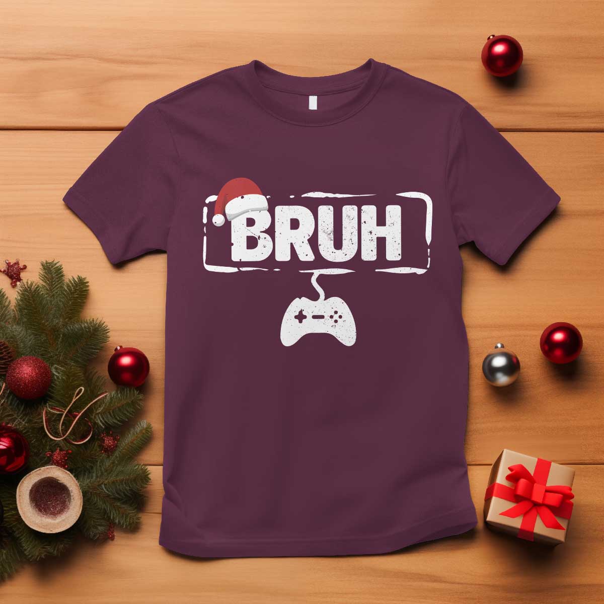 Funny Gaming Christmas T Shirt Gamer Bruh Video Game TS14 Maroon Print Your Wear