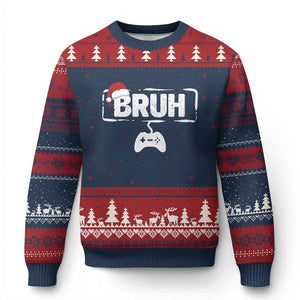 Funny Gaming Xmas Ugly Christmas Sweater Gamer Bruh Video Game TS14 Navy Red Print Your Wear