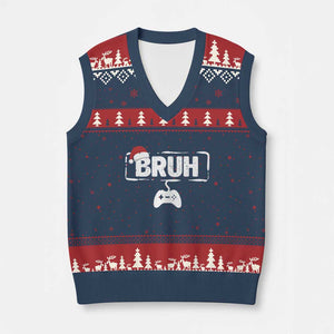 Funny Gaming Xmas V-Neck Knit Sweater Vest Gamer Bruh Video Game TS14 Navy Red Print Your Wear