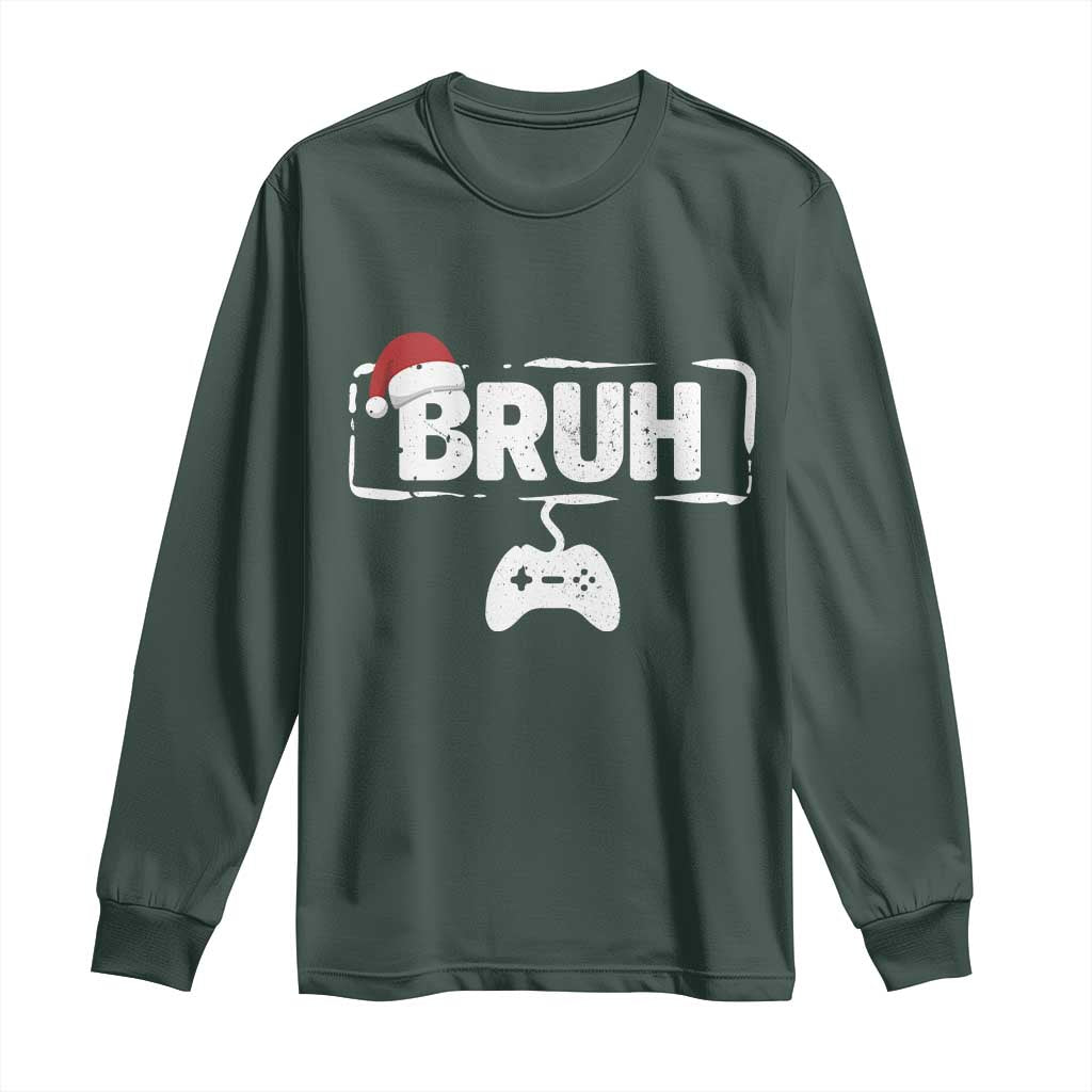 Funny Gaming Christmas Long Sleeve Shirt Gamer Bruh Video Game TS14 Dark Forest Green Print Your Wear