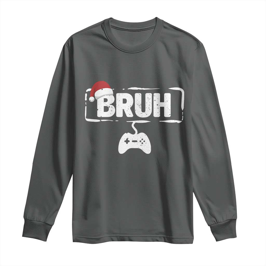 Funny Gaming Christmas Long Sleeve Shirt Gamer Bruh Video Game TS14 Dark Heather Print Your Wear