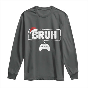 Funny Gaming Christmas Long Sleeve Shirt Gamer Bruh Video Game TS14 Dark Heather Print Your Wear