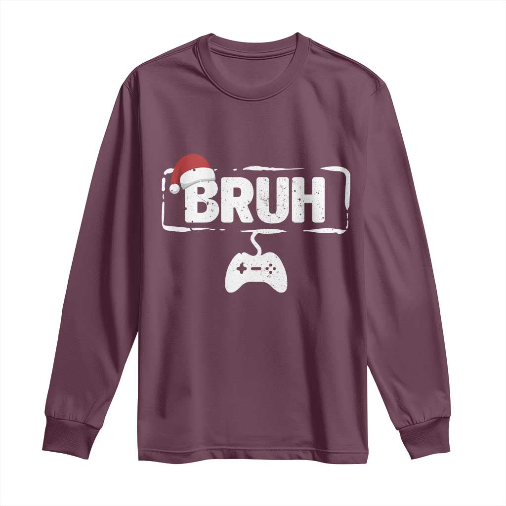 Funny Gaming Christmas Long Sleeve Shirt Gamer Bruh Video Game TS14 Maroon Print Your Wear
