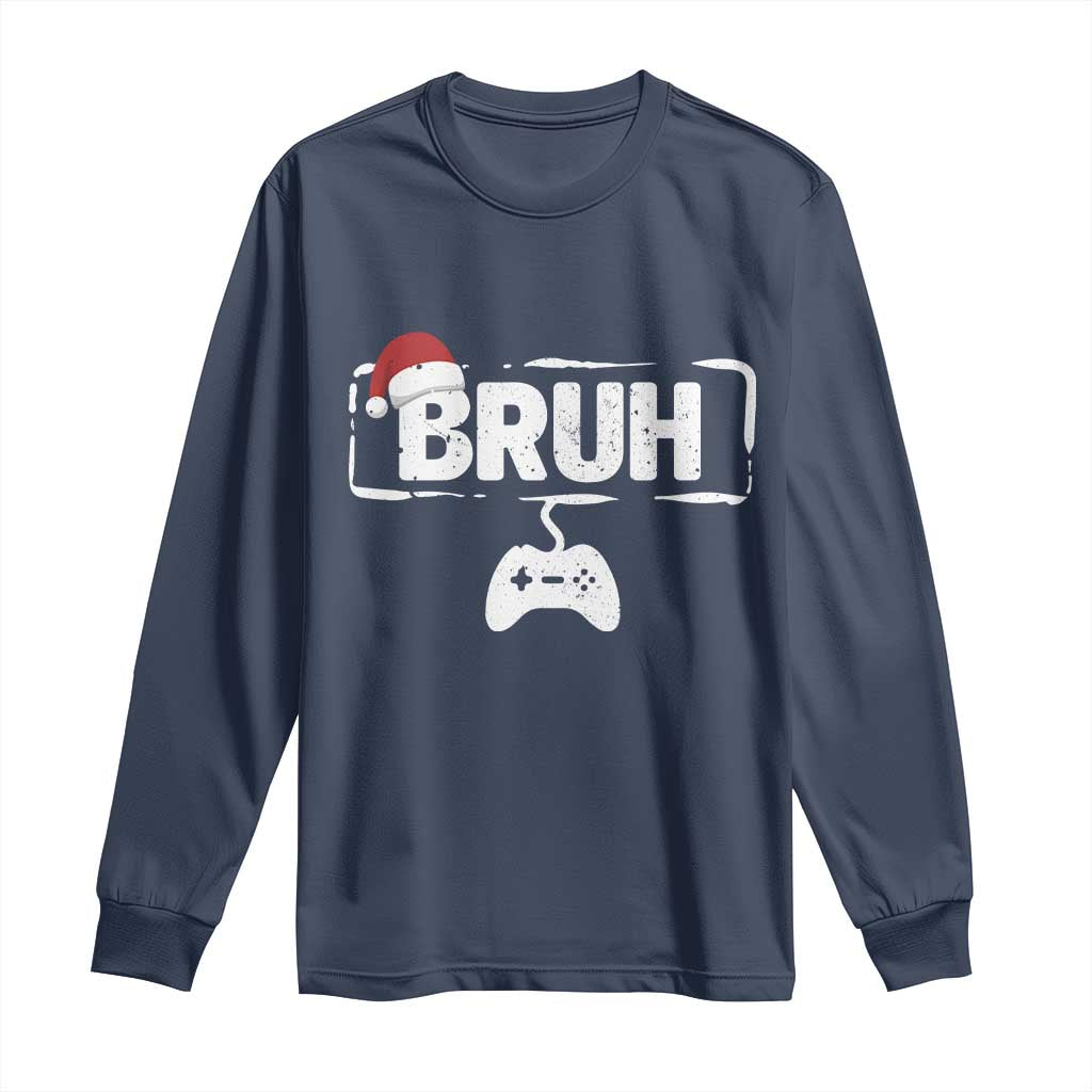 Funny Gaming Christmas Long Sleeve Shirt Gamer Bruh Video Game TS14 Navy Print Your Wear