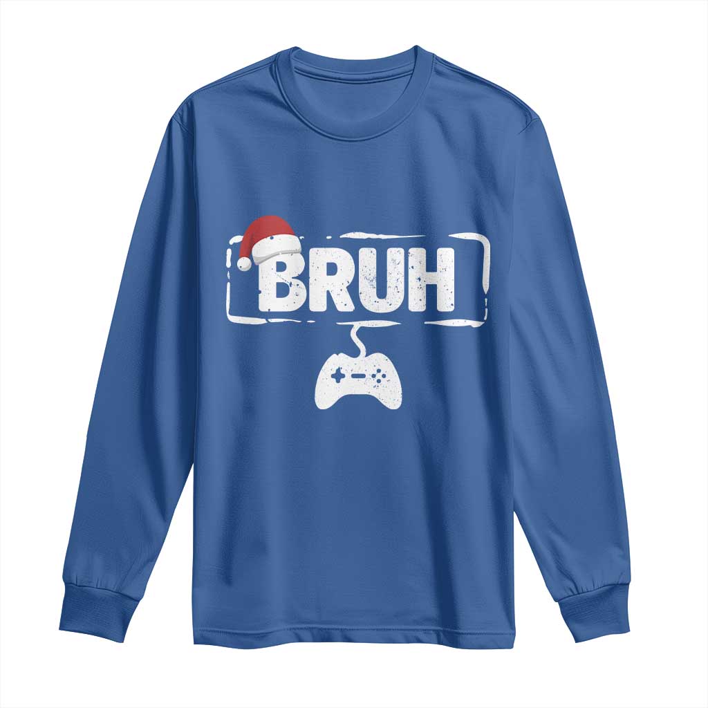 Funny Gaming Christmas Long Sleeve Shirt Gamer Bruh Video Game TS14 Royal Blue Print Your Wear