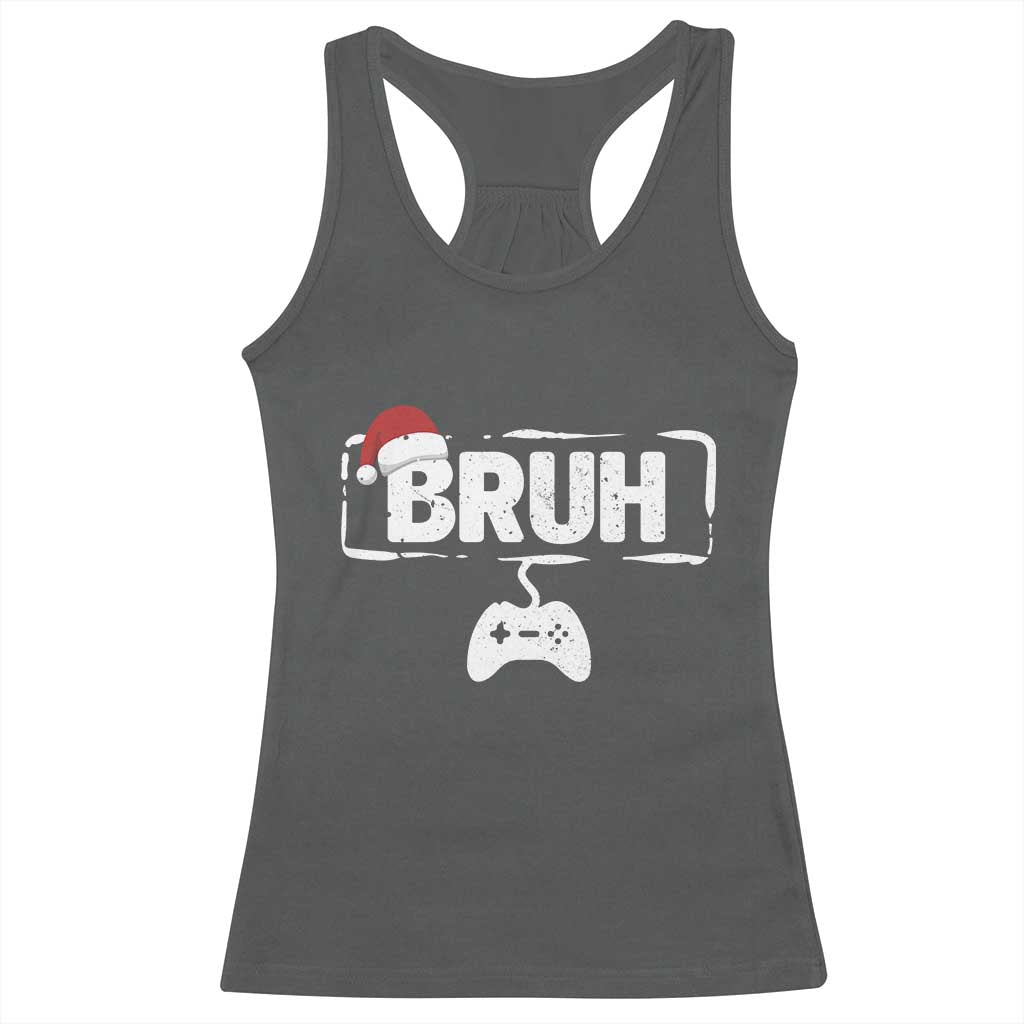 Funny Gaming Christmas Racerback Tank Top Gamer Bruh Video Game TS14 Dark Heather Print Your Wear