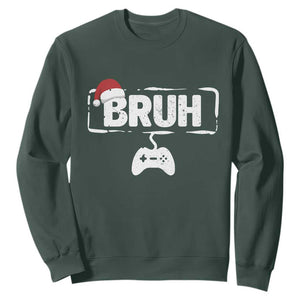 Funny Gaming Christmas Sweatshirt Gamer Bruh Video Game TS14 Dark Forest Green Print Your Wear