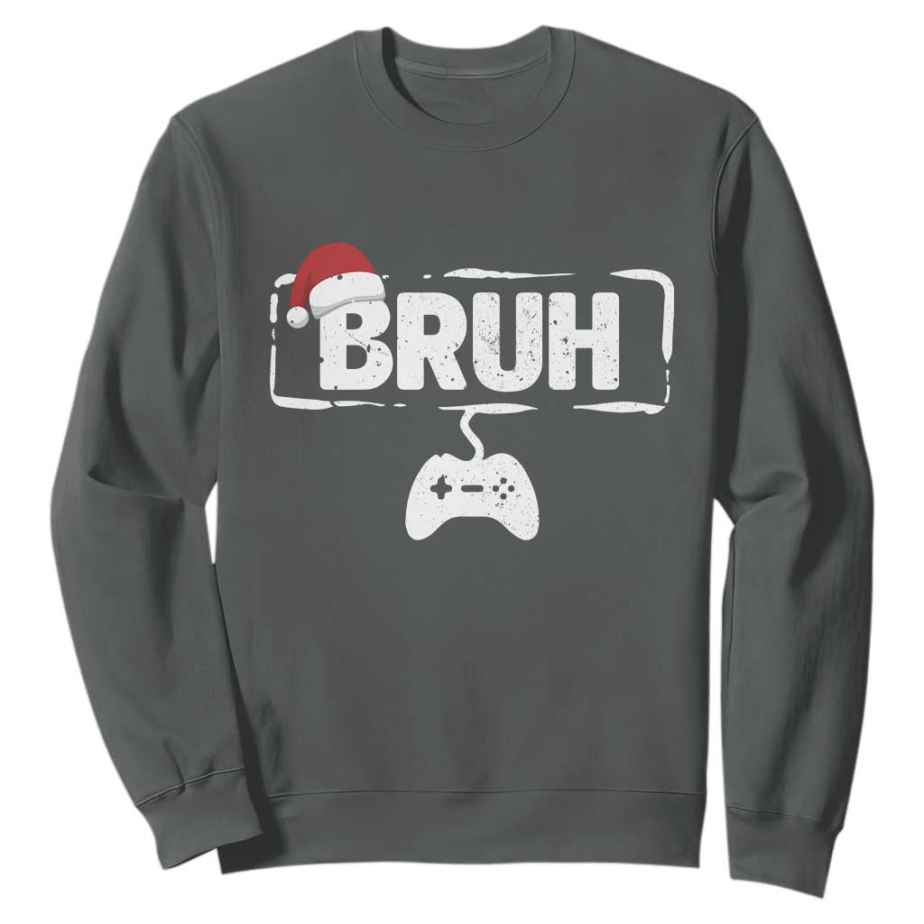 Funny Gaming Christmas Sweatshirt Gamer Bruh Video Game TS14 Dark Heather Print Your Wear