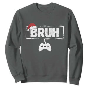 Funny Gaming Christmas Sweatshirt Gamer Bruh Video Game TS14 Dark Heather Print Your Wear