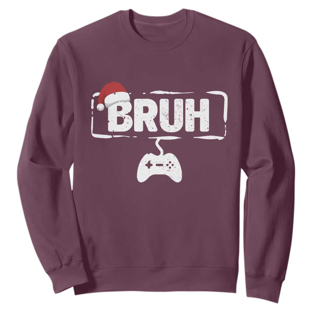 Funny Gaming Christmas Sweatshirt Gamer Bruh Video Game TS14 Maroon Print Your Wear