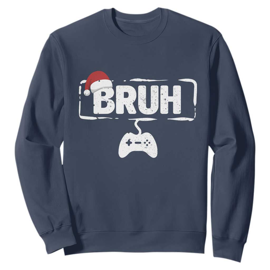 Funny Gaming Christmas Sweatshirt Gamer Bruh Video Game TS14 Navy Print Your Wear