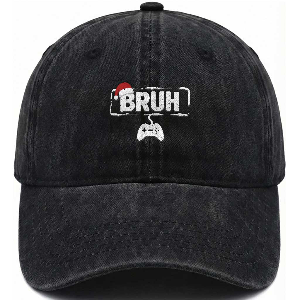 Funny Gaming Christmas Washed Cotton Baseball Cap Gamer Bruh Video Game TS14 Washed Cap Universal Fit Black Print Your Wear