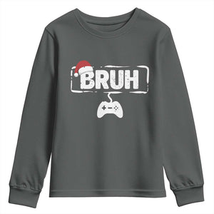 Funny Gaming Christmas Youth Sweatshirt Gamer Bruh Video Game TS14 Dark Heather Print Your Wear