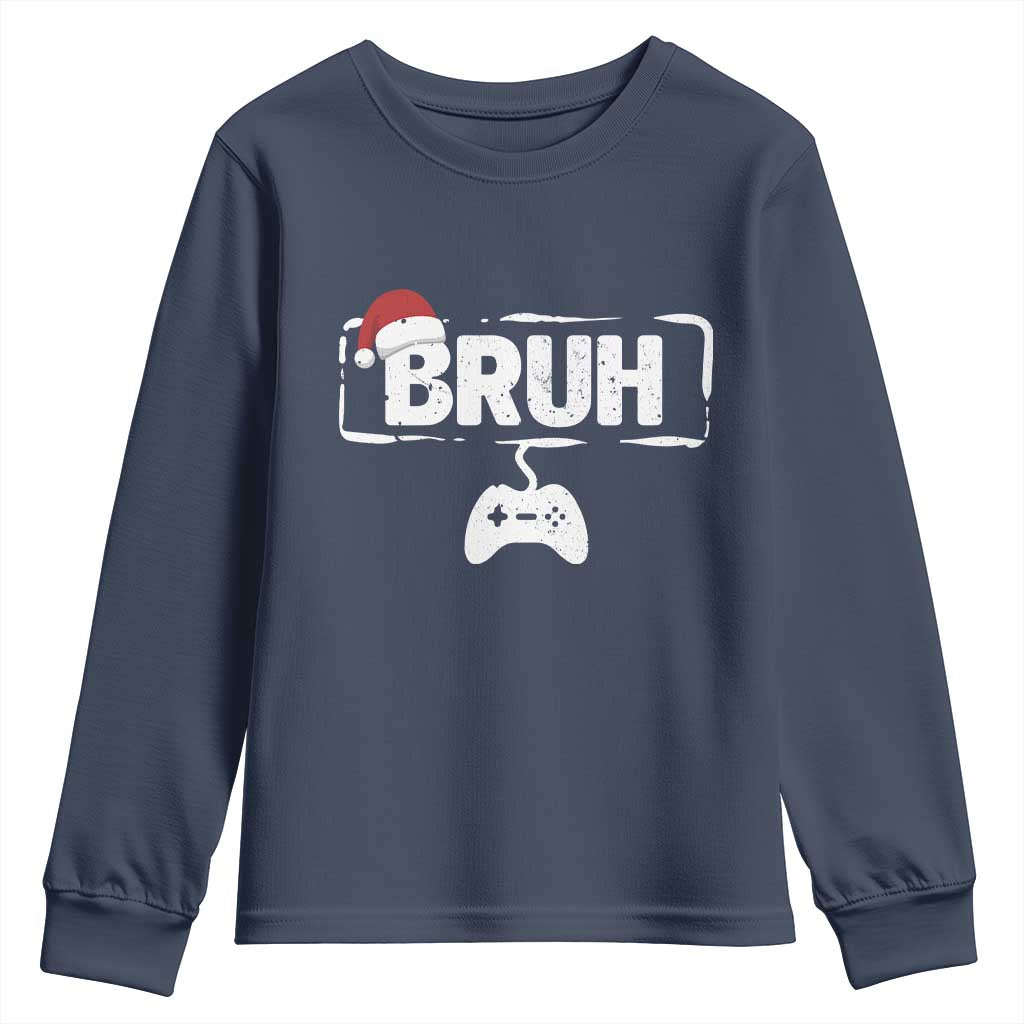 Funny Gaming Christmas Youth Sweatshirt Gamer Bruh Video Game TS14 Navy Print Your Wear