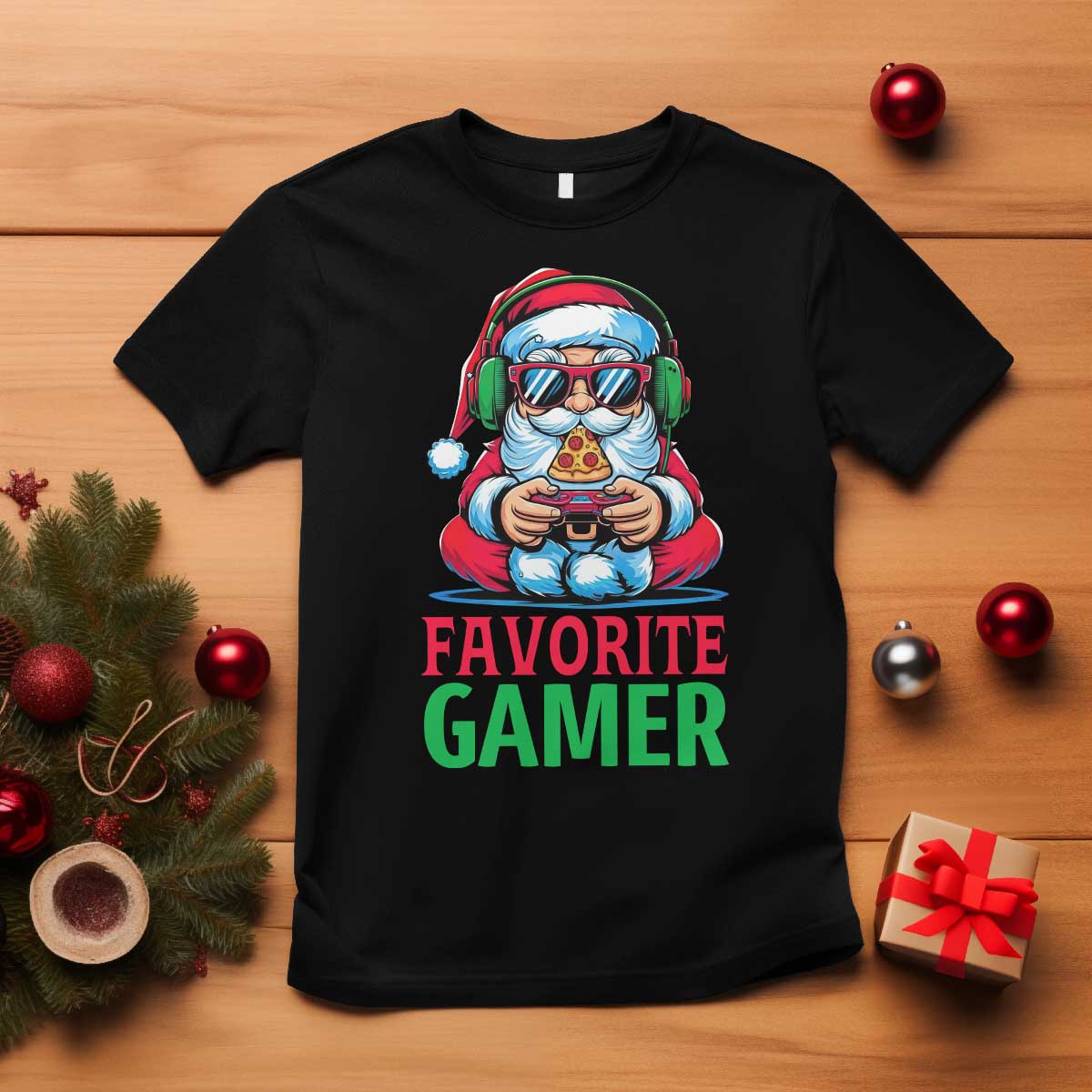Funny Santa Gamer Christmas T Shirt TS14 Black Print Your Wear