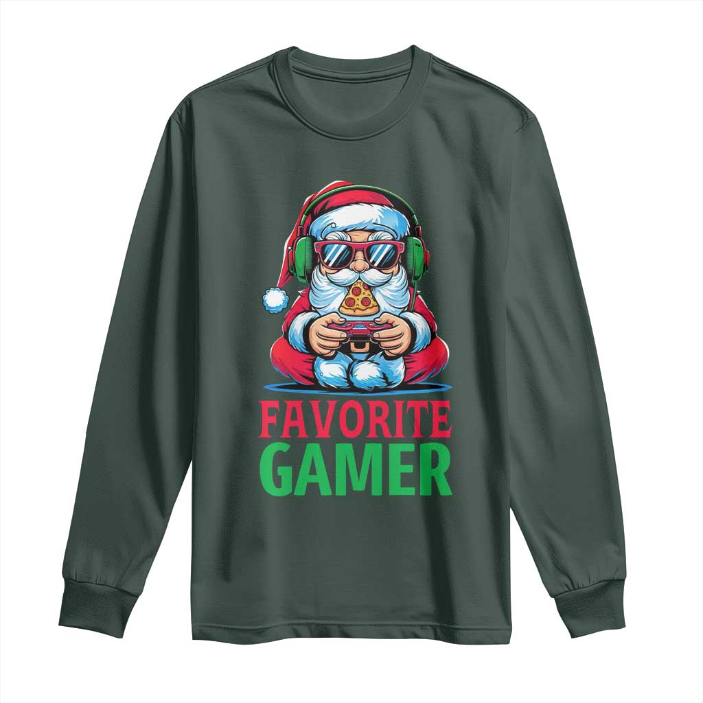 Funny Santa Gamer Christmas Long Sleeve Shirt TS14 Dark Forest Green Print Your Wear