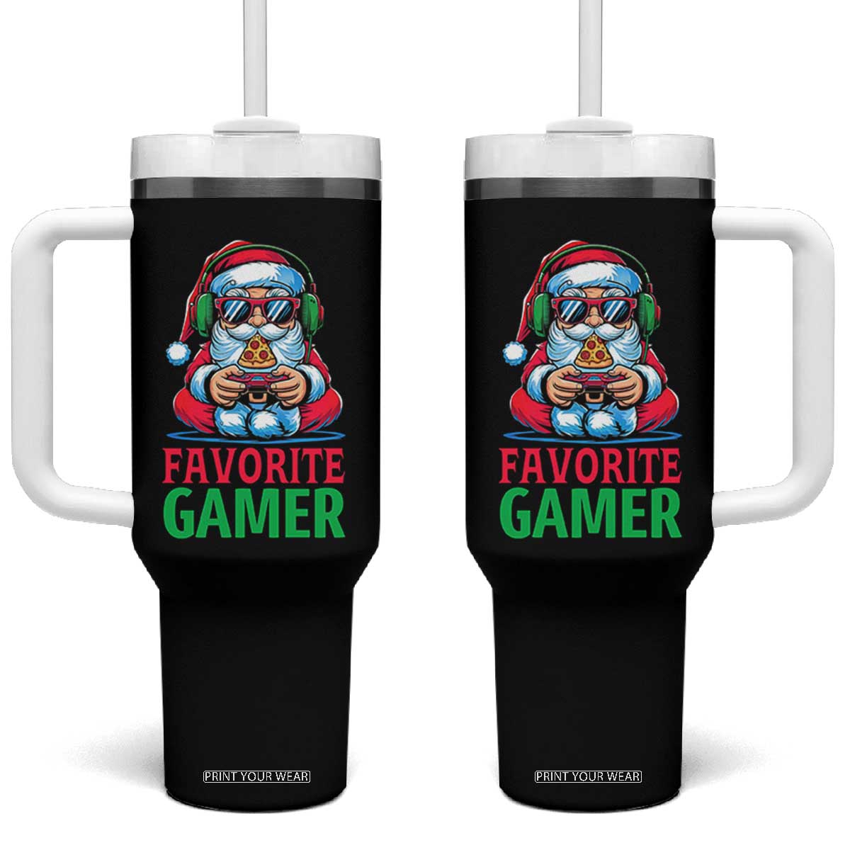 Funny Santa Gamer Christmas Tumbler With Handle TS14 One Size: 40 oz Black Print Your Wear