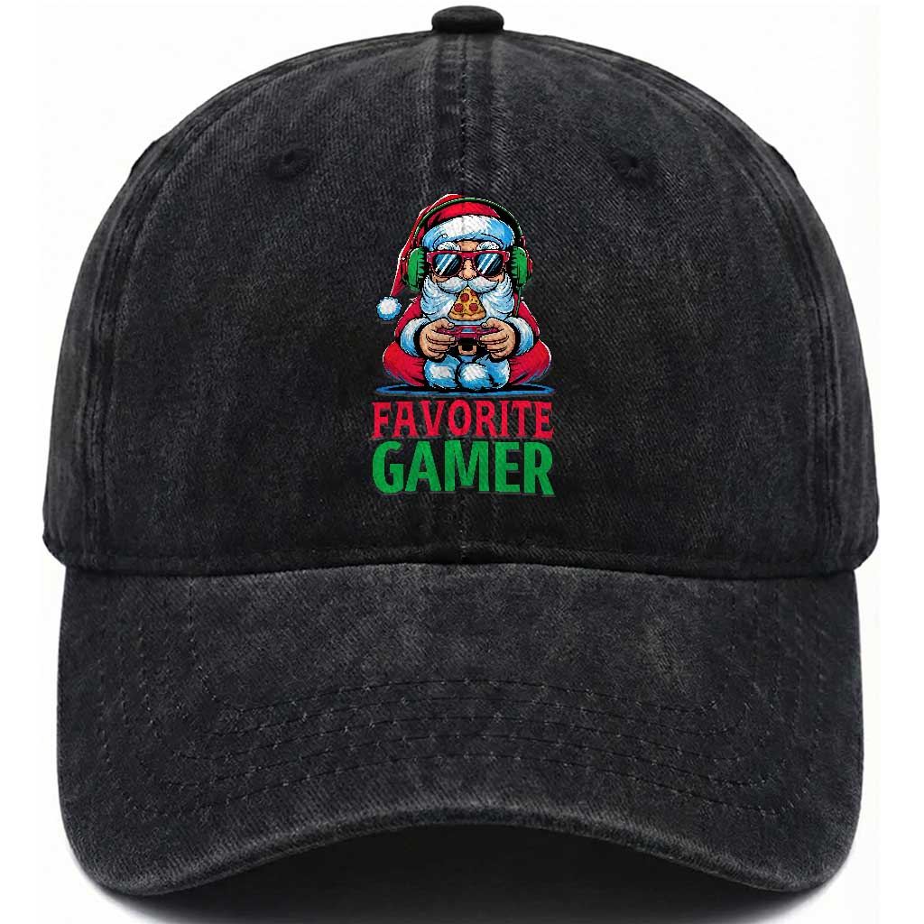 Funny Santa Gamer Christmas Washed Cotton Baseball Cap TS14 Washed Cap Universal Fit Black Print Your Wear